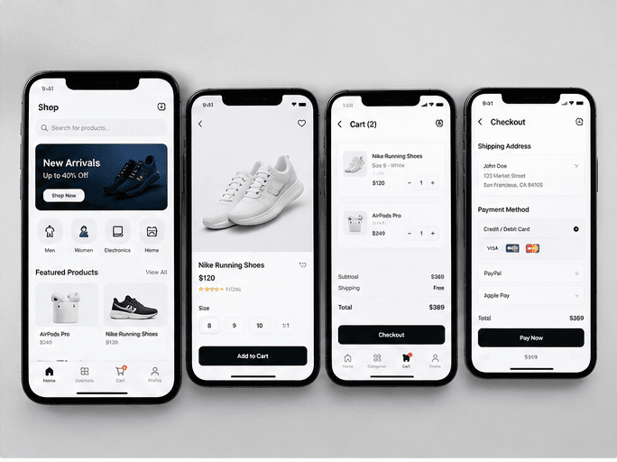 React Native iOS and Android mobile application screens
